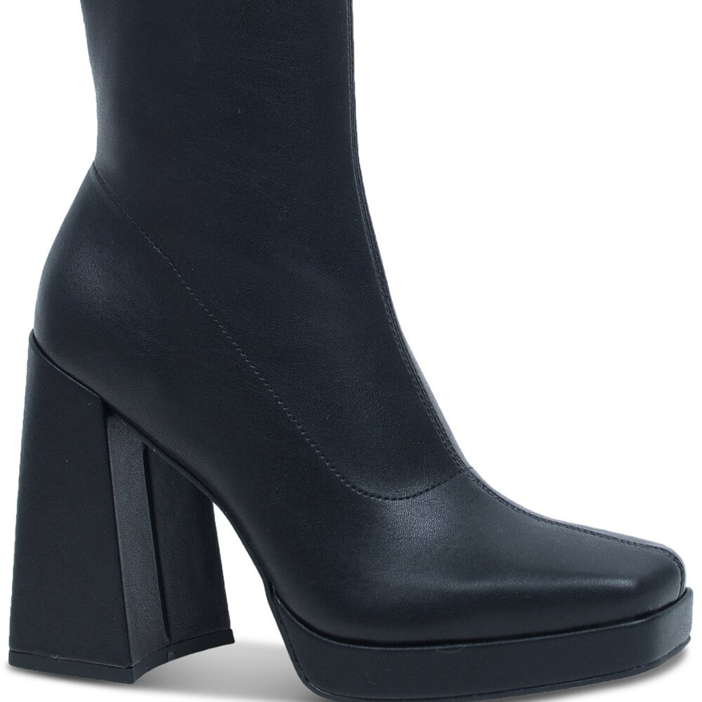 Wild Pair Womens Black Padded Beautee Square Toe Flare Zip-up Heeled Boots 9 M